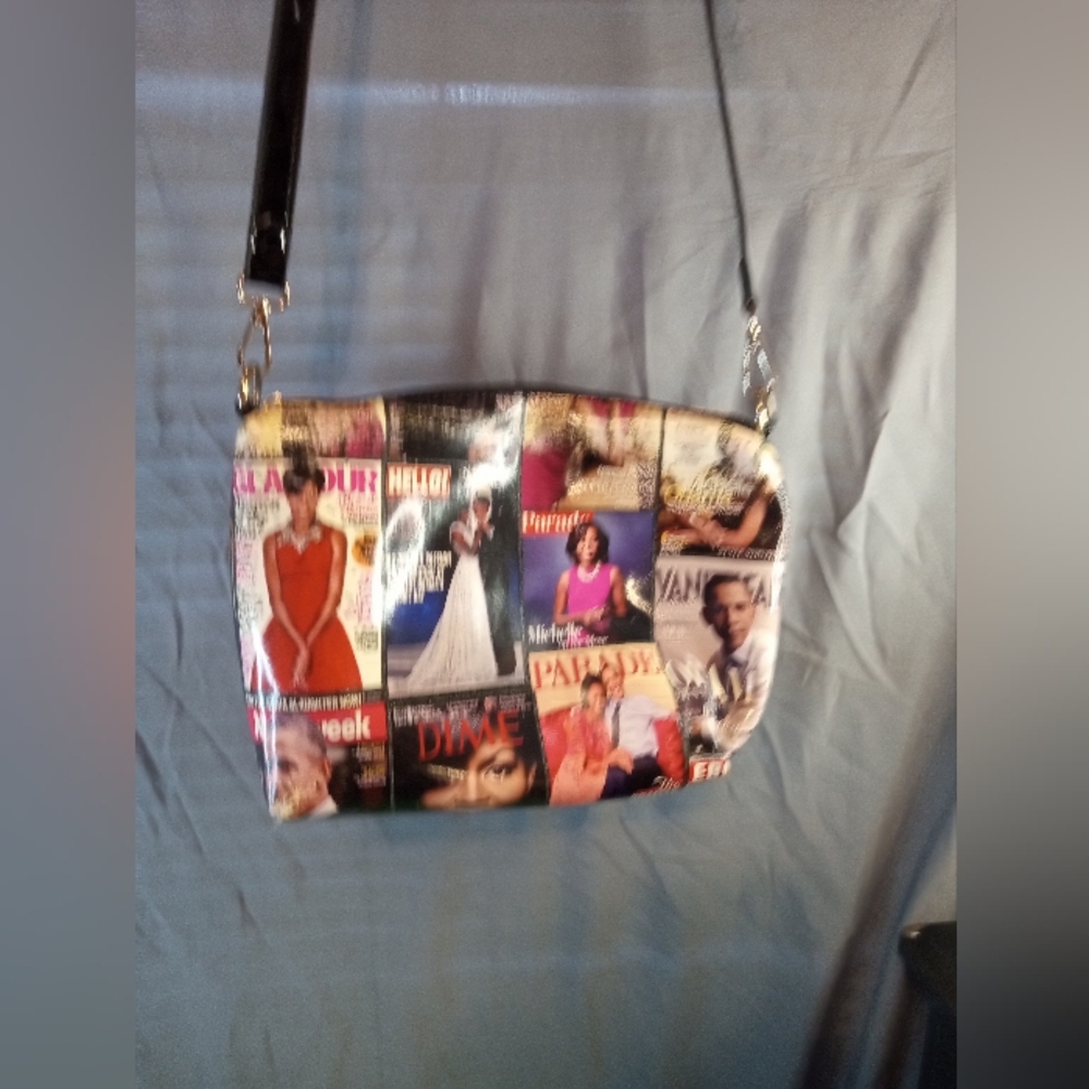 Fashion Michelle Obama Magazine Print Crossbody Purse
